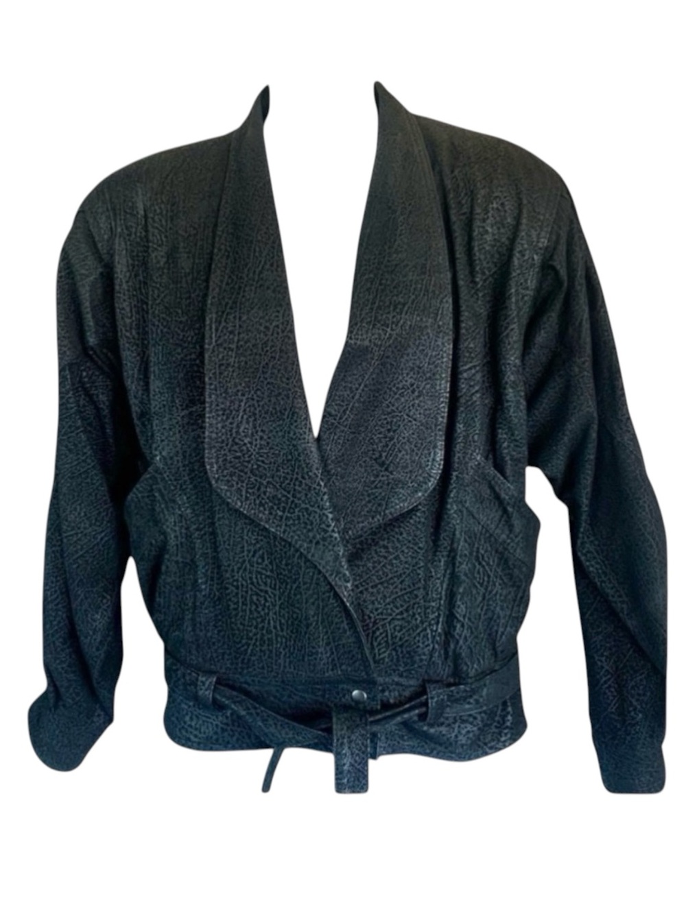 Pelle Cuir 90s moto jacket Women's S, black textured leather, pockets, belt EUC
